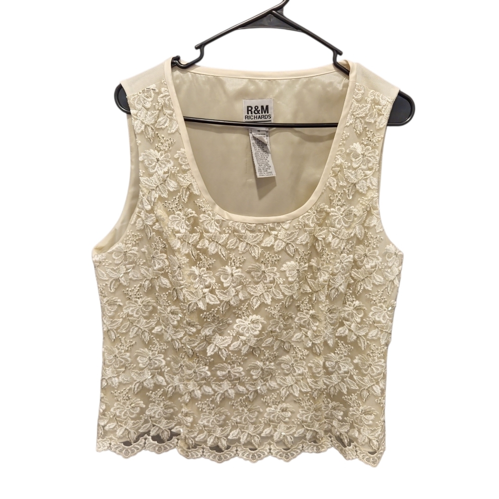 Vintage Y2K Floral Embroidered White Lace Tank Top Large Coquette Romantic